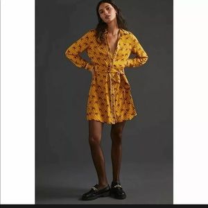 Anthropologie fox print Forest Friends Mini Dress By in Gold unique rare